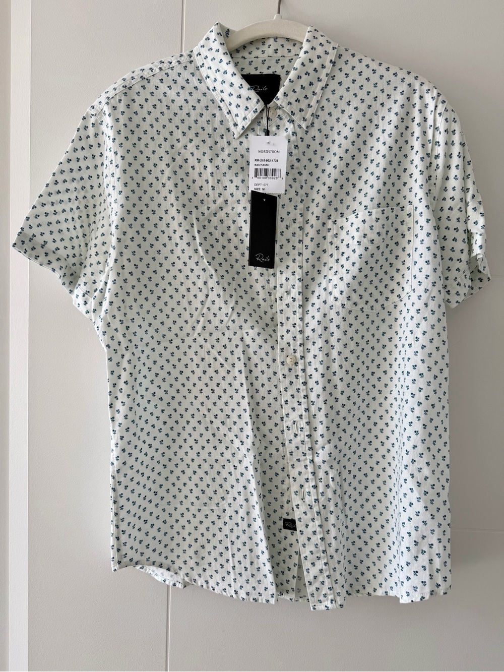Rails White Short-Sleeve Button-Down Shirt with Blue Micro Print